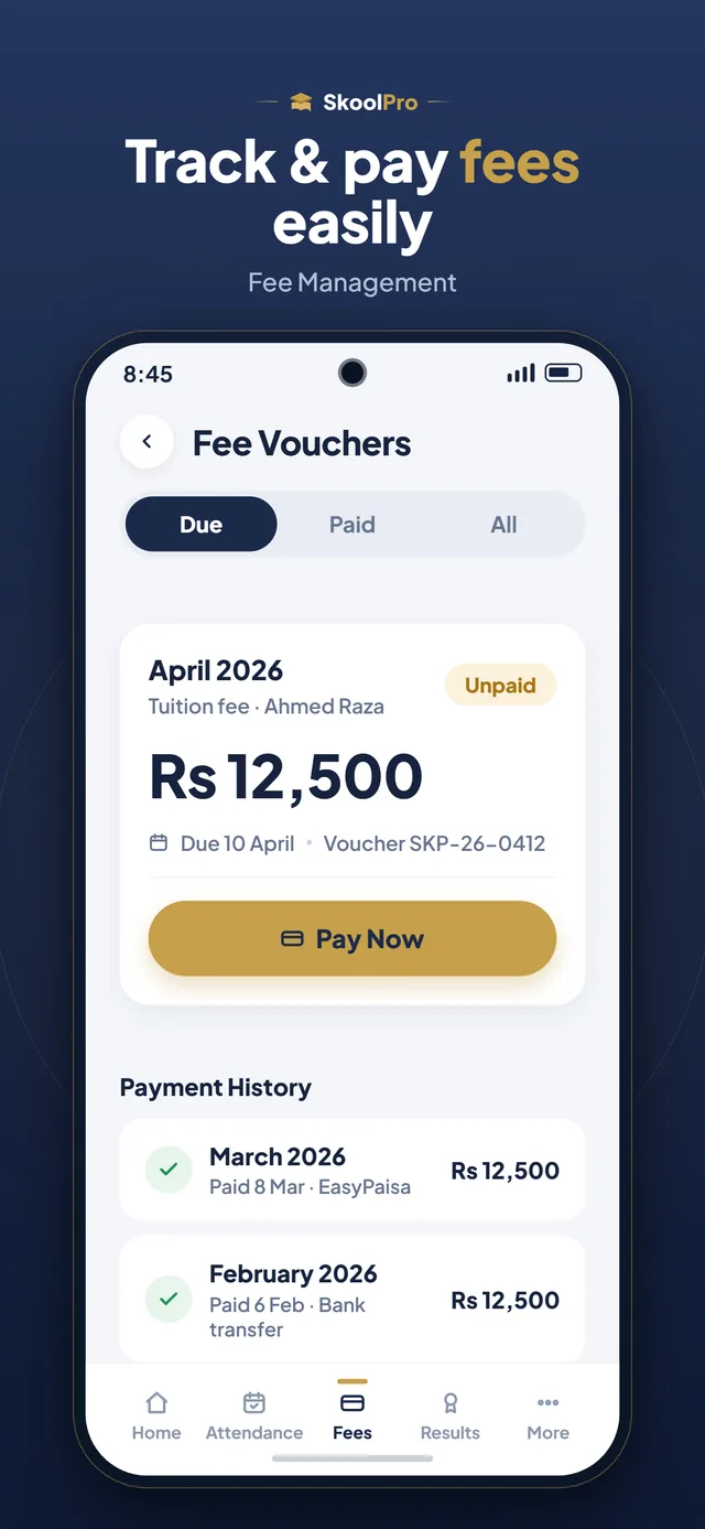 SkoolPro app — Fee Management