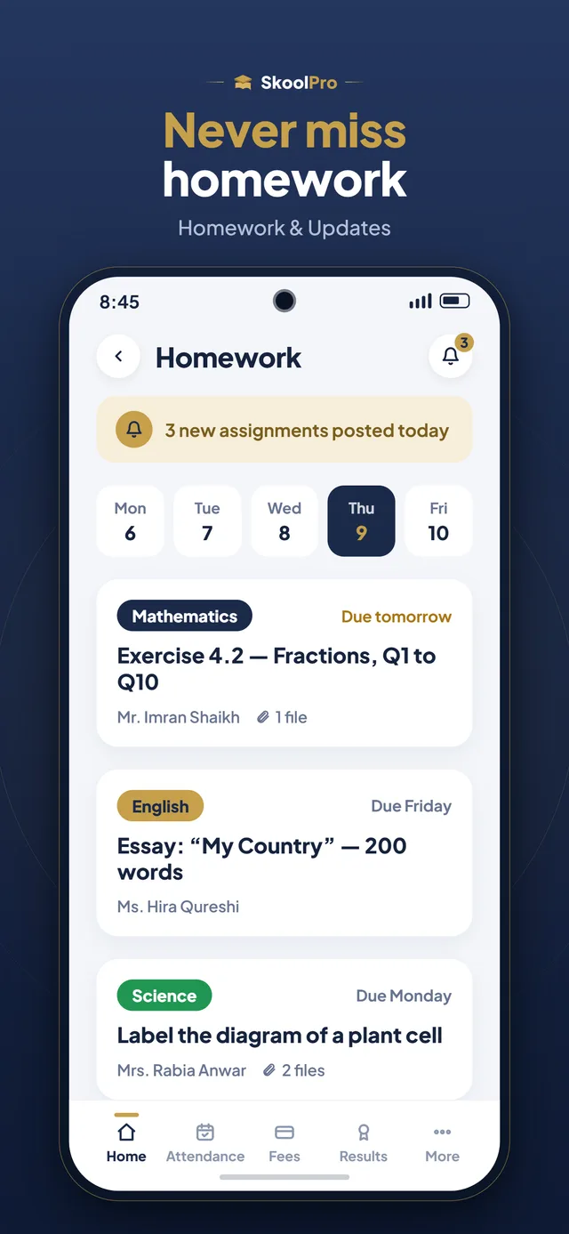 SkoolPro app — Homework & Diary